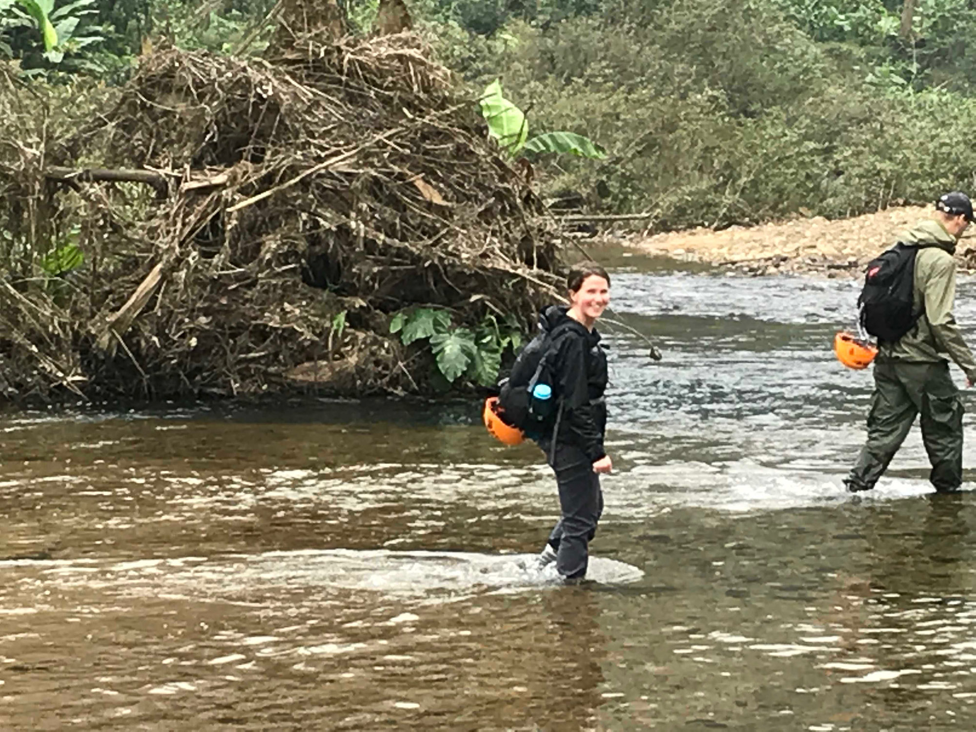 Heather crossing river